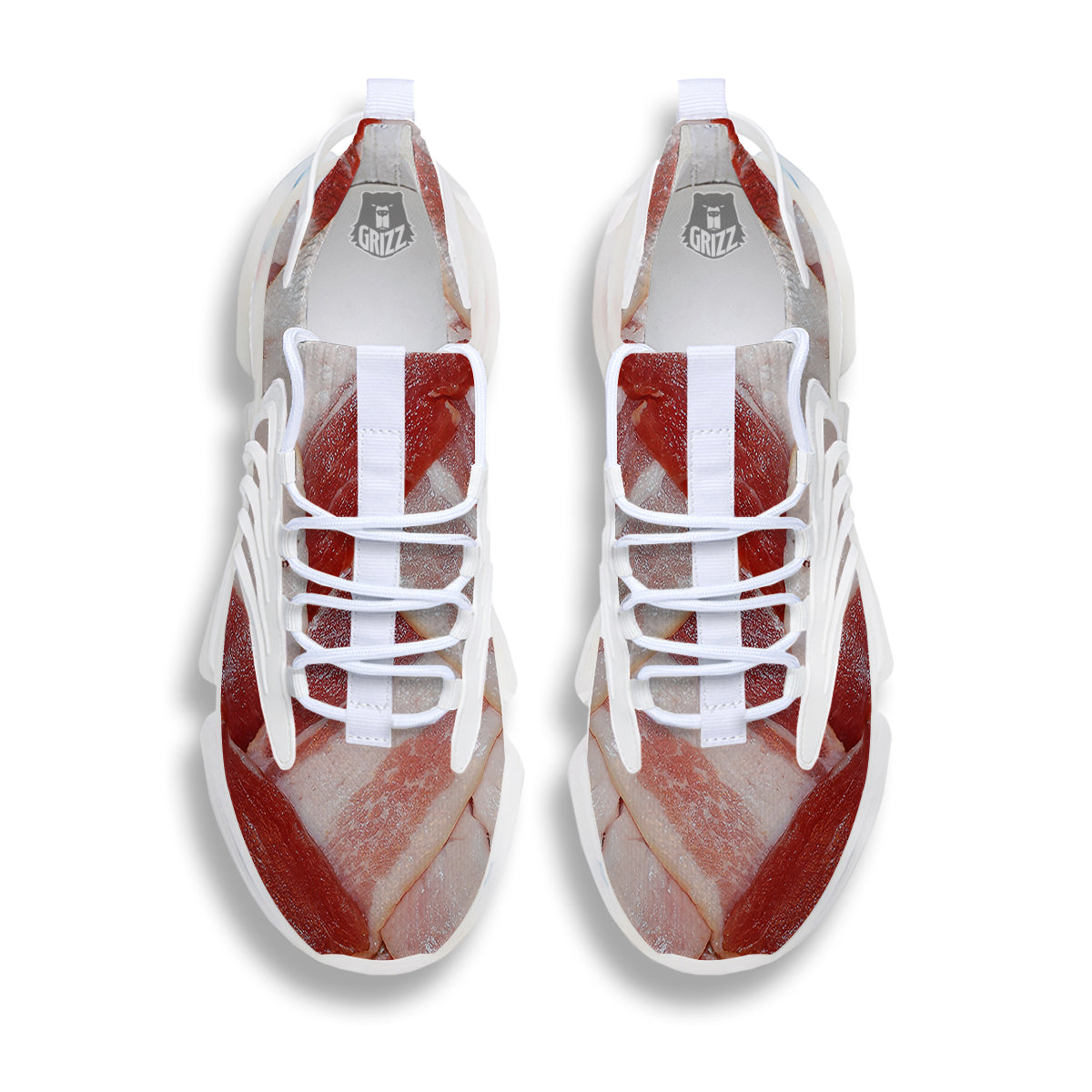 Bacon Weaving Print White Gym Shoes-grizzshop