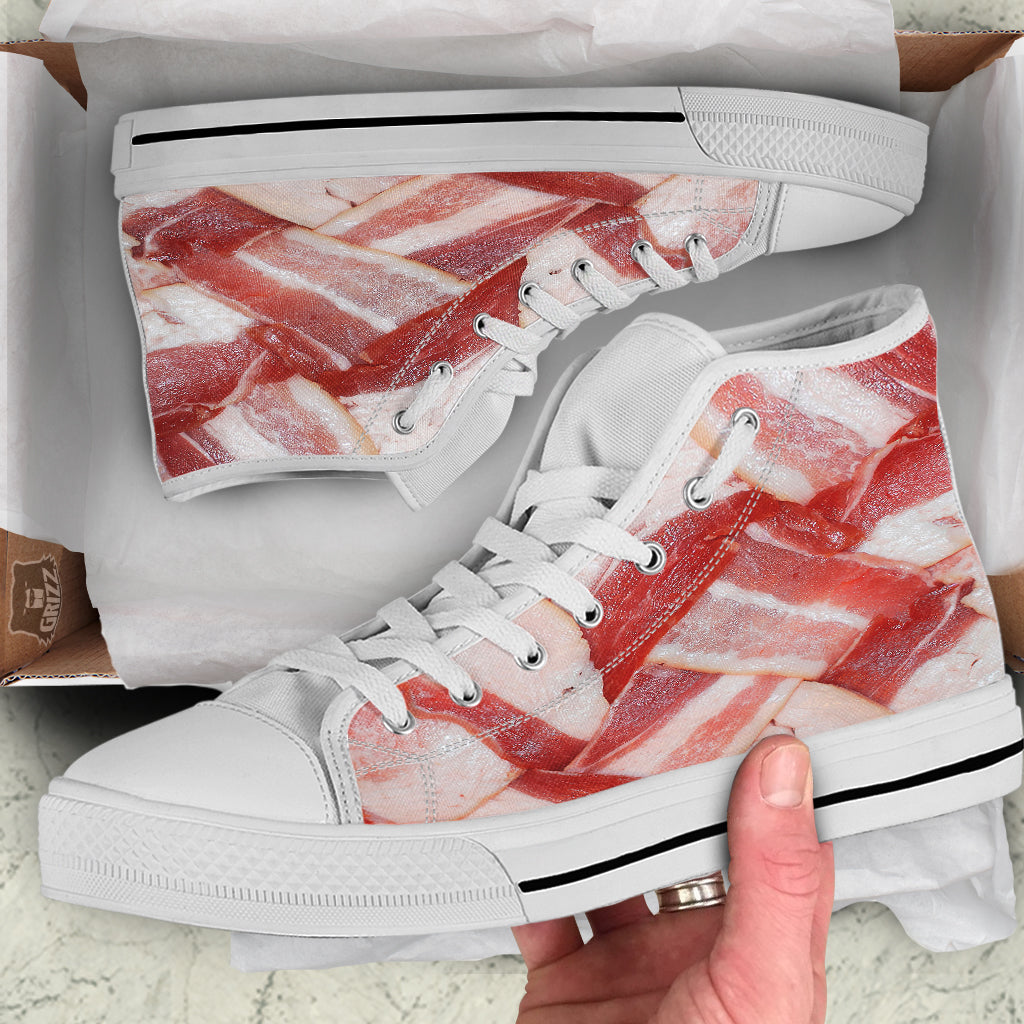 Bacon Weaving Print White High Top Shoes-grizzshop