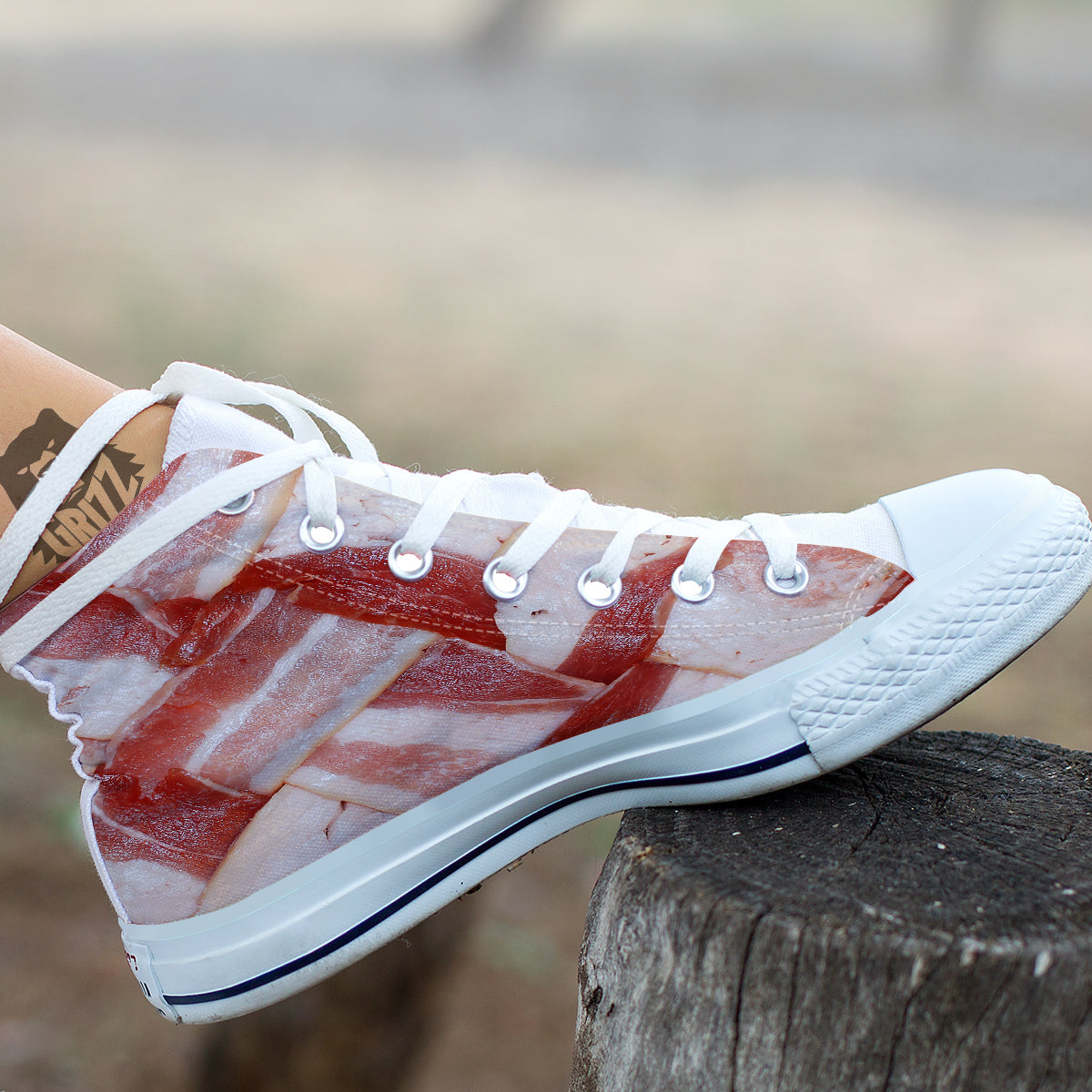 Bacon Weaving Print White High Top Shoes-grizzshop