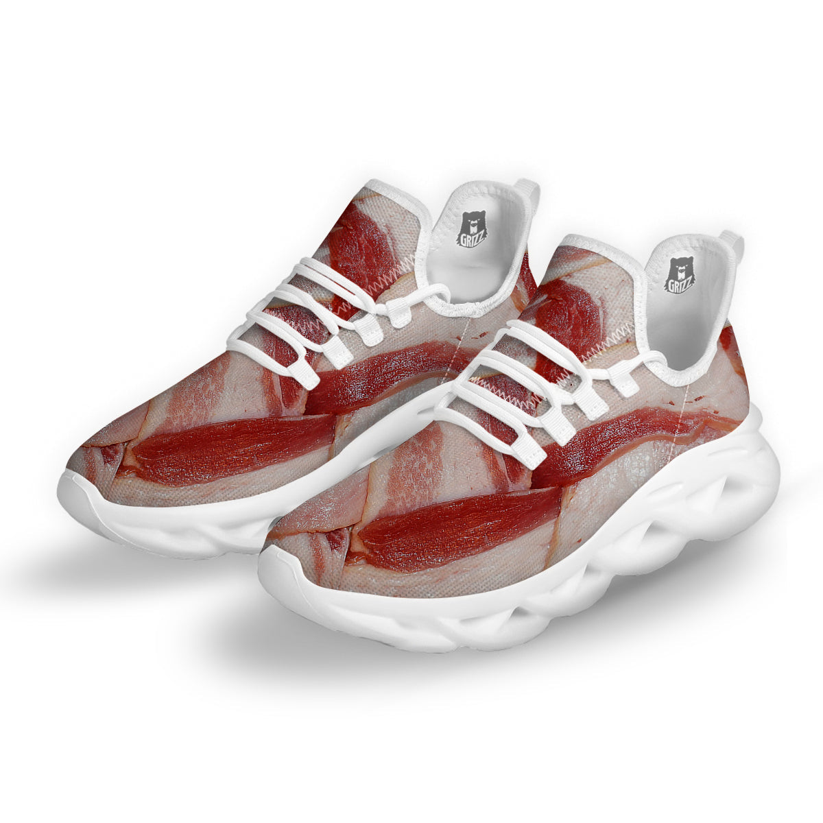 Bacon Weaving Print White Running Shoes-grizzshop