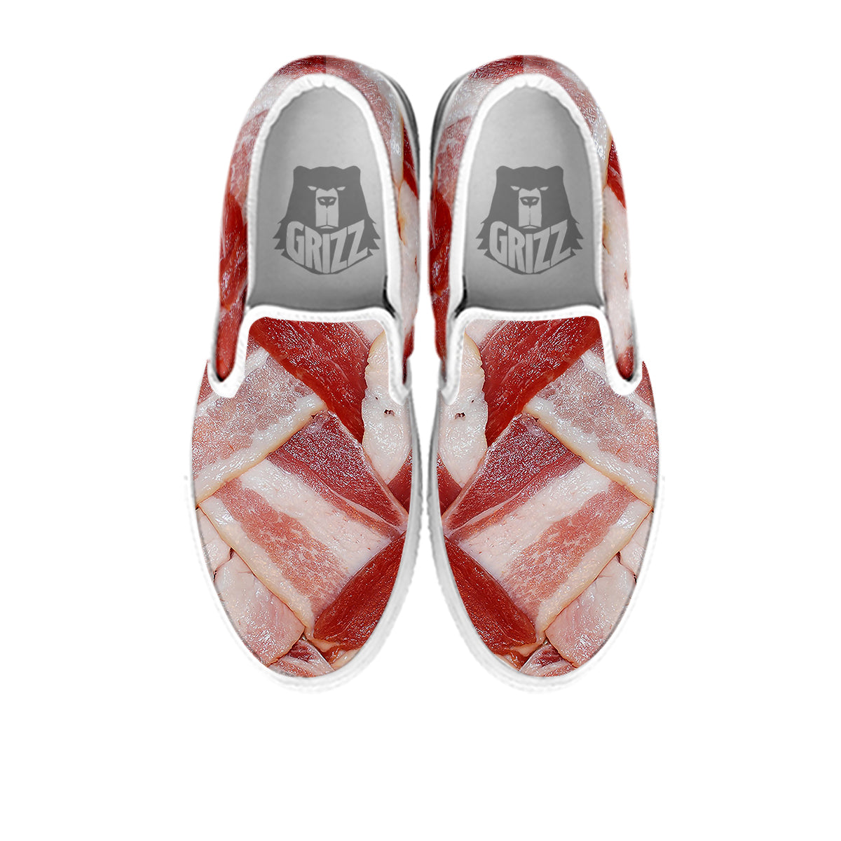 Bacon Weaving Print White Slip On Shoes-grizzshop