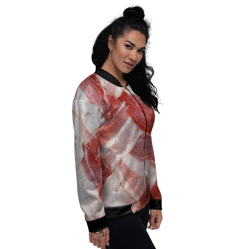 Bacon Weaving Print Women's Bomber Jacket-grizzshop