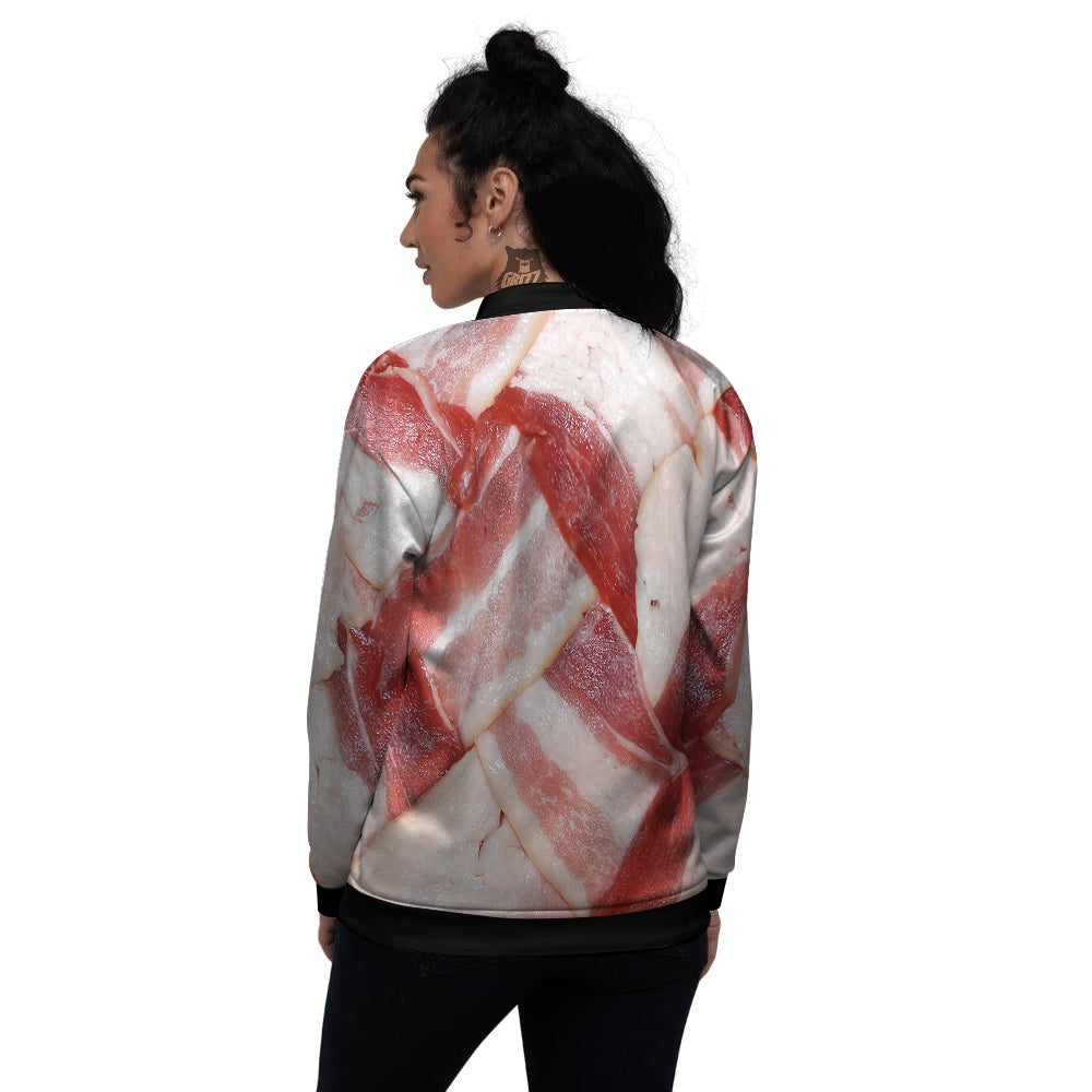 Bacon Weaving Print Women's Bomber Jacket-grizzshop