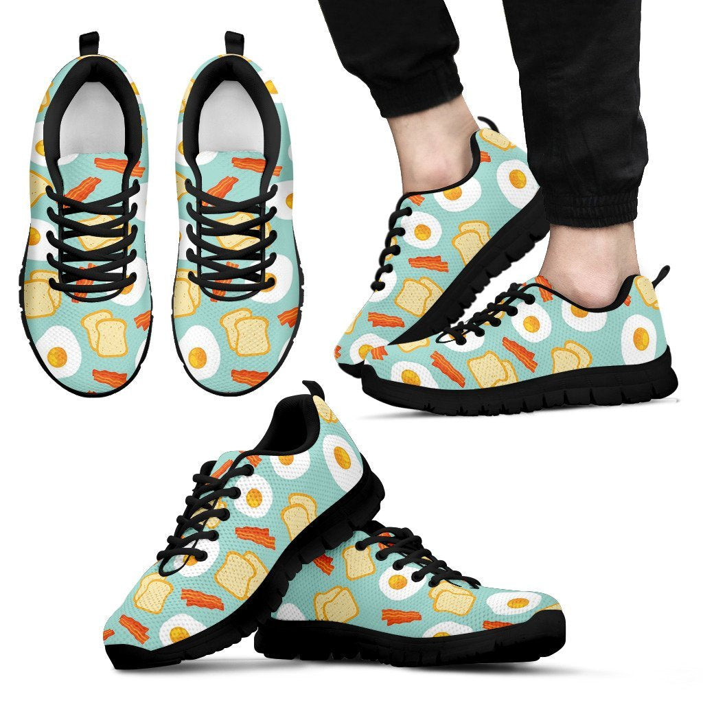 Bacon Egg Bread Pattern Print Black Sneaker Shoes For Men Women-grizzshop