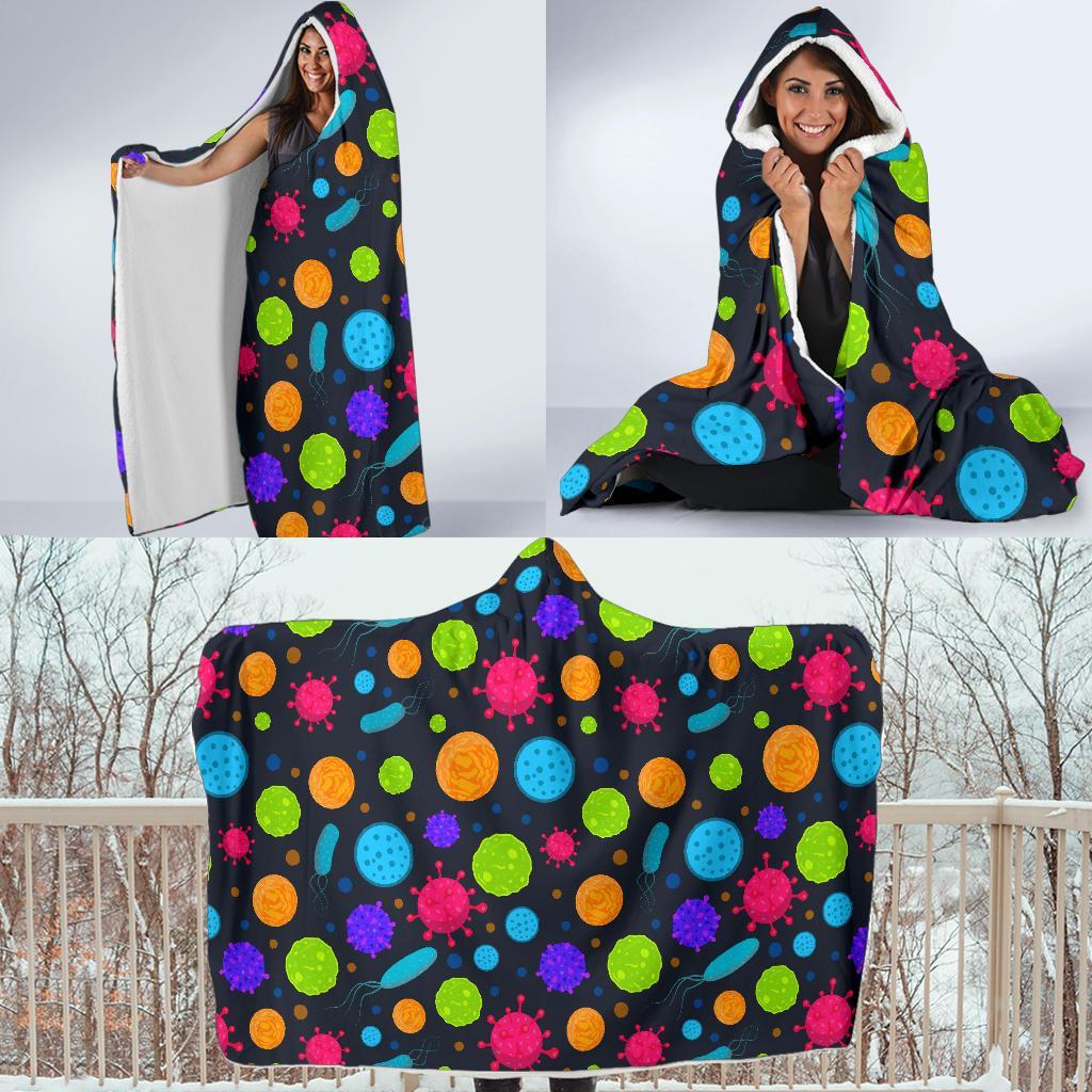 Bacteria Virus Pattern Print Hooded Blanket-grizzshop