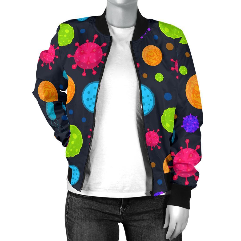 Bacteria Virus Pattern Print Women Casual Bomber Jacket-grizzshop