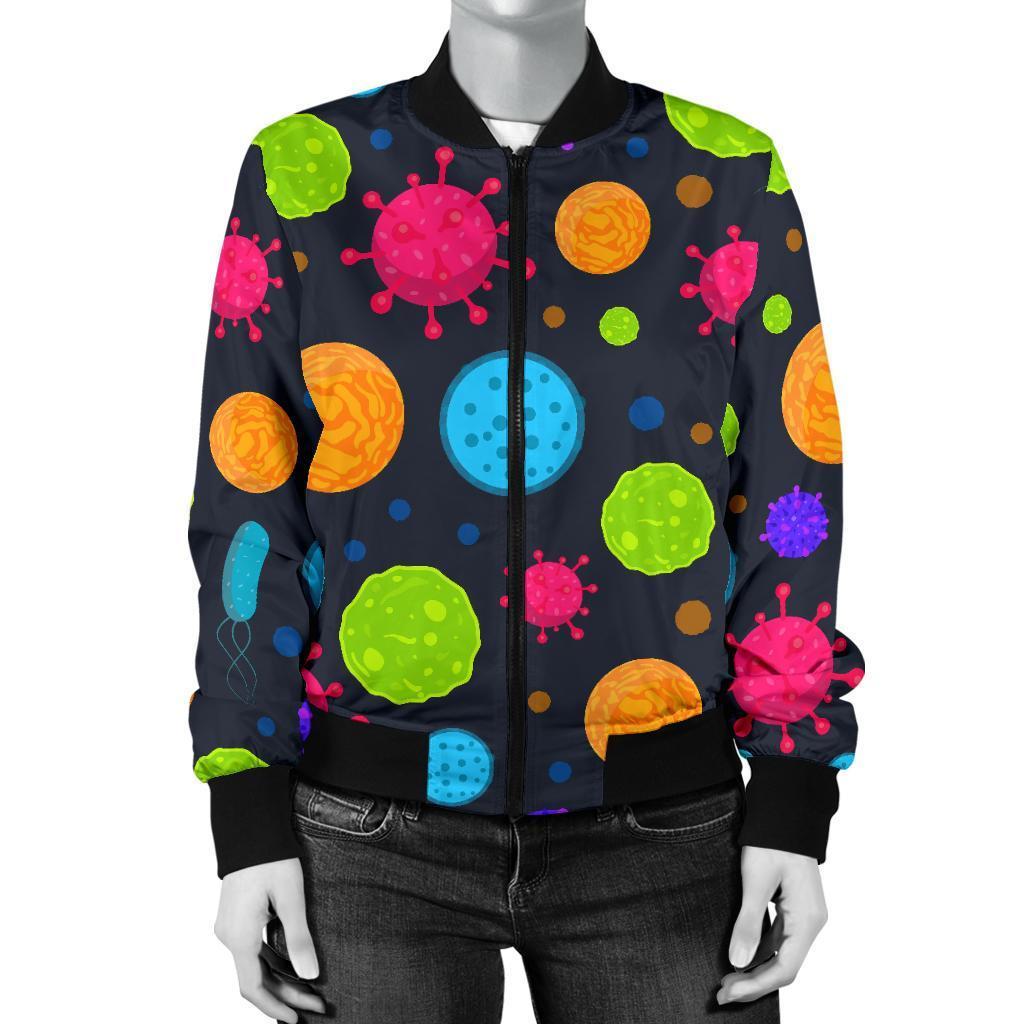 Bacteria Virus Pattern Print Women Casual Bomber Jacket-grizzshop