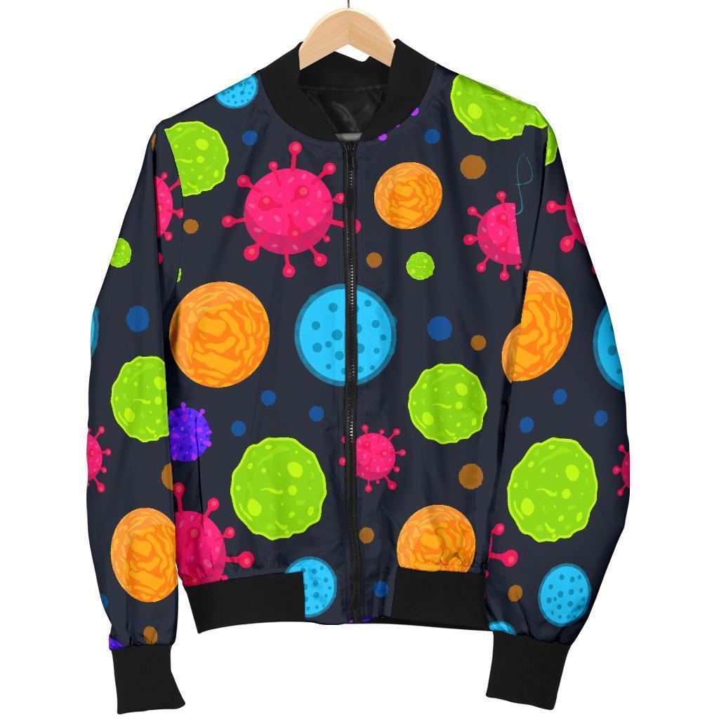 Bacteria Virus Pattern Print Women Casual Bomber Jacket-grizzshop