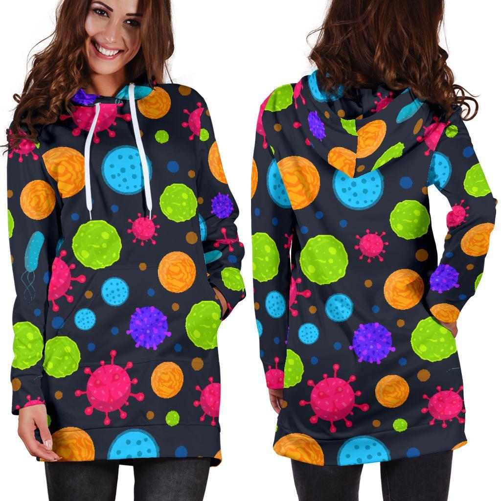 Bacteria Virus Pattern Print Women Hoodie Dress-grizzshop