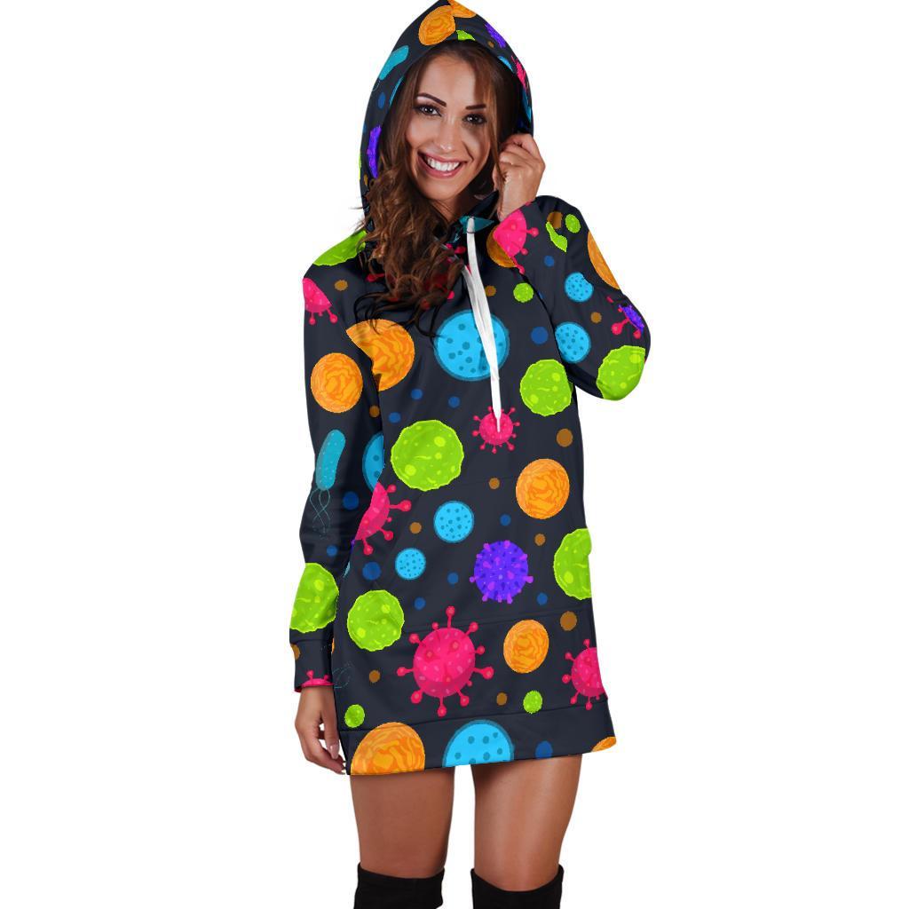 Bacteria Virus Pattern Print Women Hoodie Dress-grizzshop