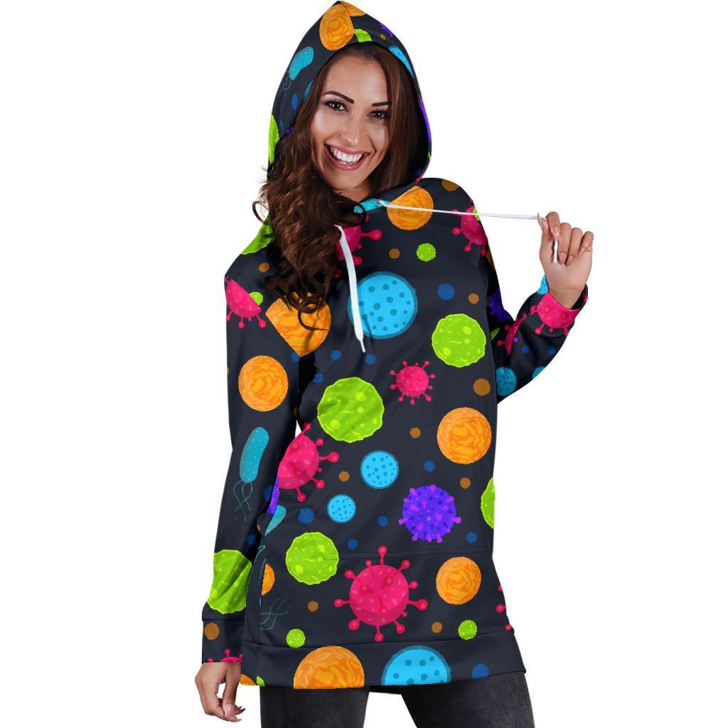 Bacteria Virus Pattern Print Women Hoodie Dress-grizzshop