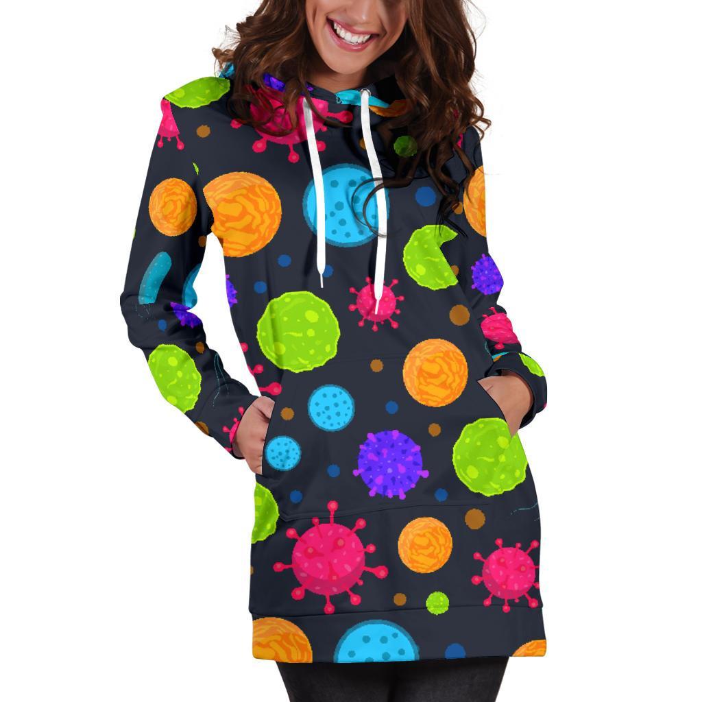 Bacteria Virus Pattern Print Women Hoodie Dress-grizzshop
