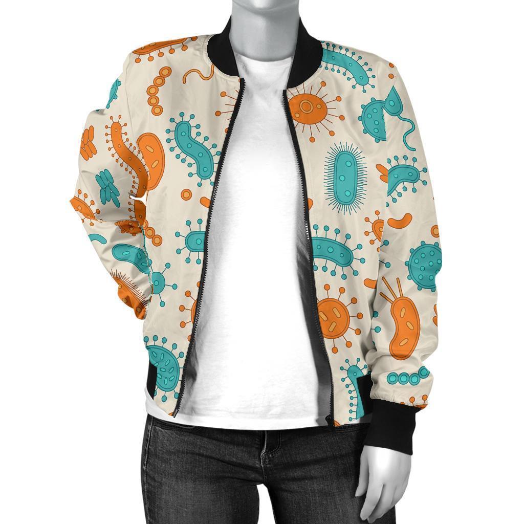 Bacteria Virus Print Pattern Women Casual Bomber Jacket-grizzshop