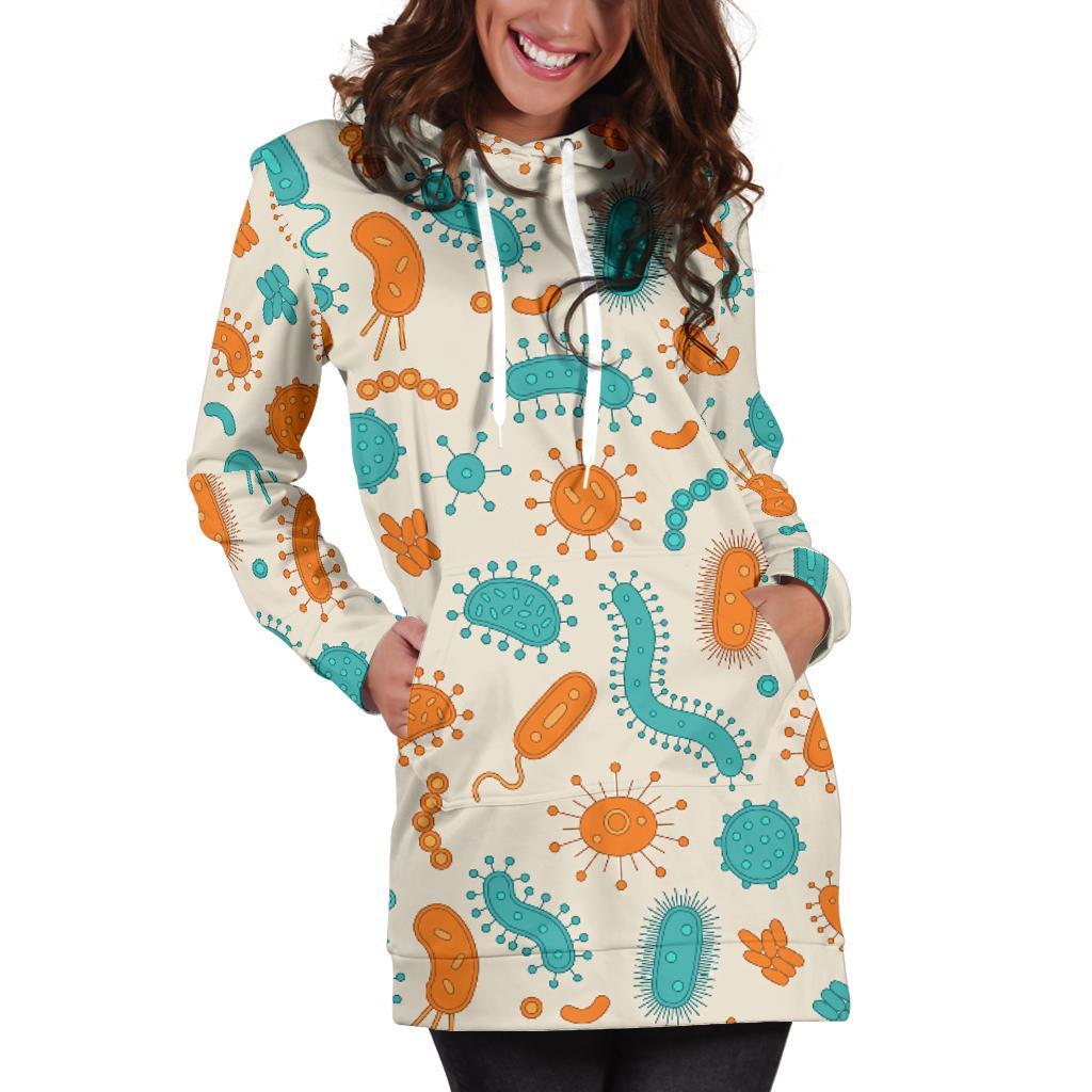 Bacteria Virus Print Pattern Women Hoodie Dress-grizzshop