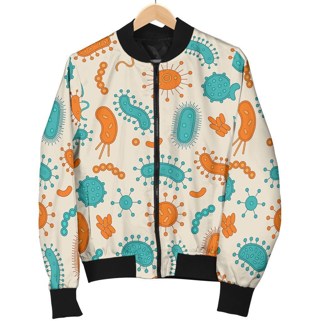 Bacteria Virus Print Pattern Women Casual Bomber Jacket-grizzshop