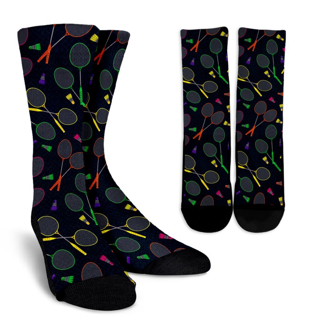 Badminton Colorful Pattern Print Unisex Crew Socks-grizzshop