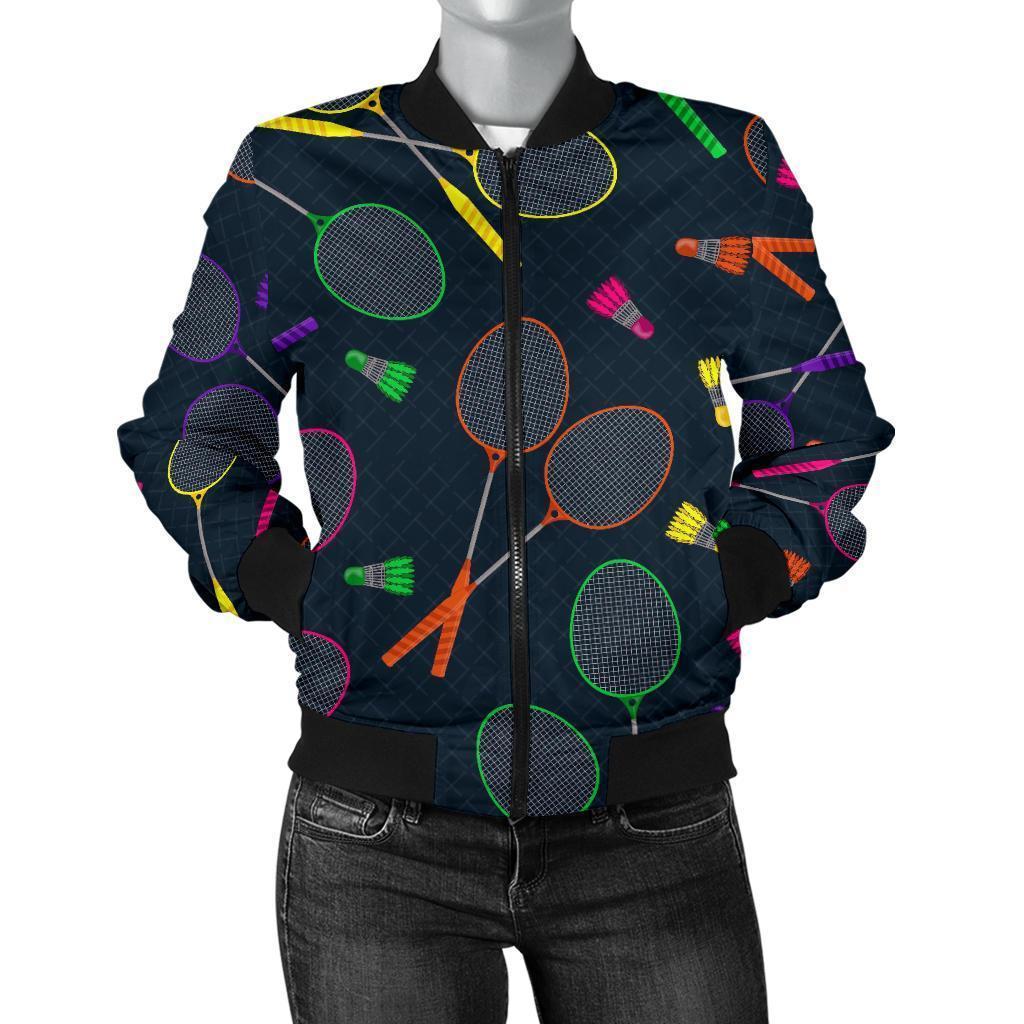 Badminton Colorful Pattern Print Women Casual Bomber Jacket-grizzshop