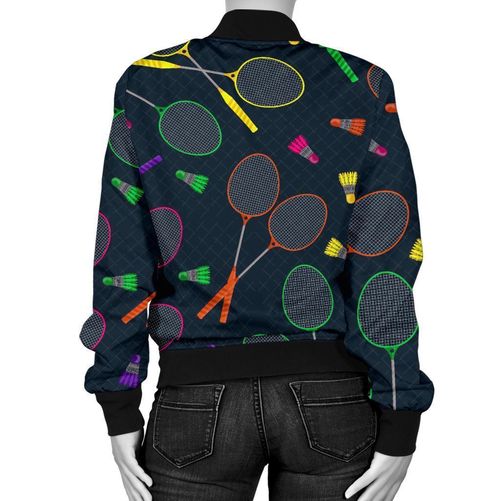 Badminton Colorful Pattern Print Women Casual Bomber Jacket-grizzshop