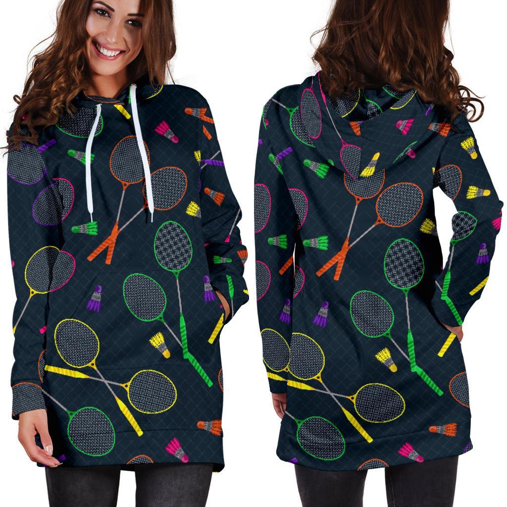 Badminton Colorful Pattern Print Women Hoodie Dress-grizzshop