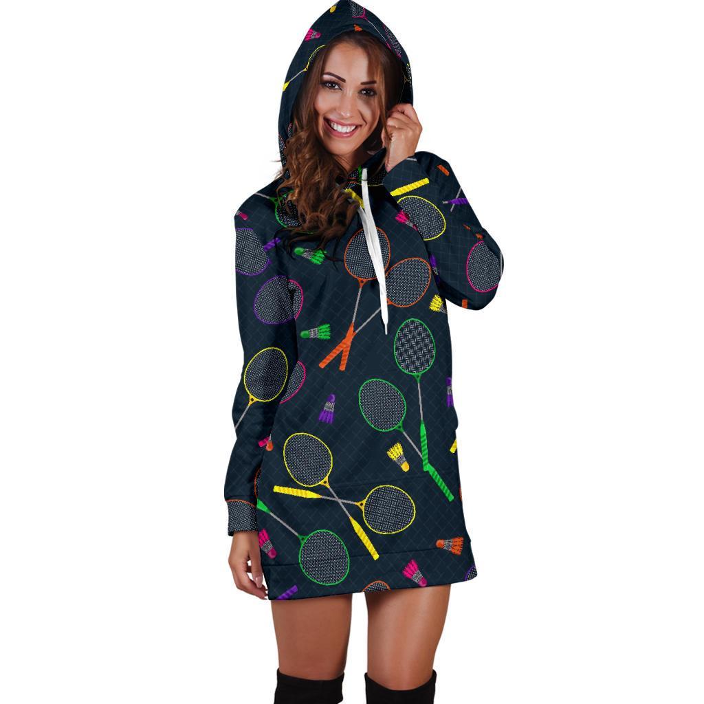 Badminton Colorful Pattern Print Women Hoodie Dress-grizzshop