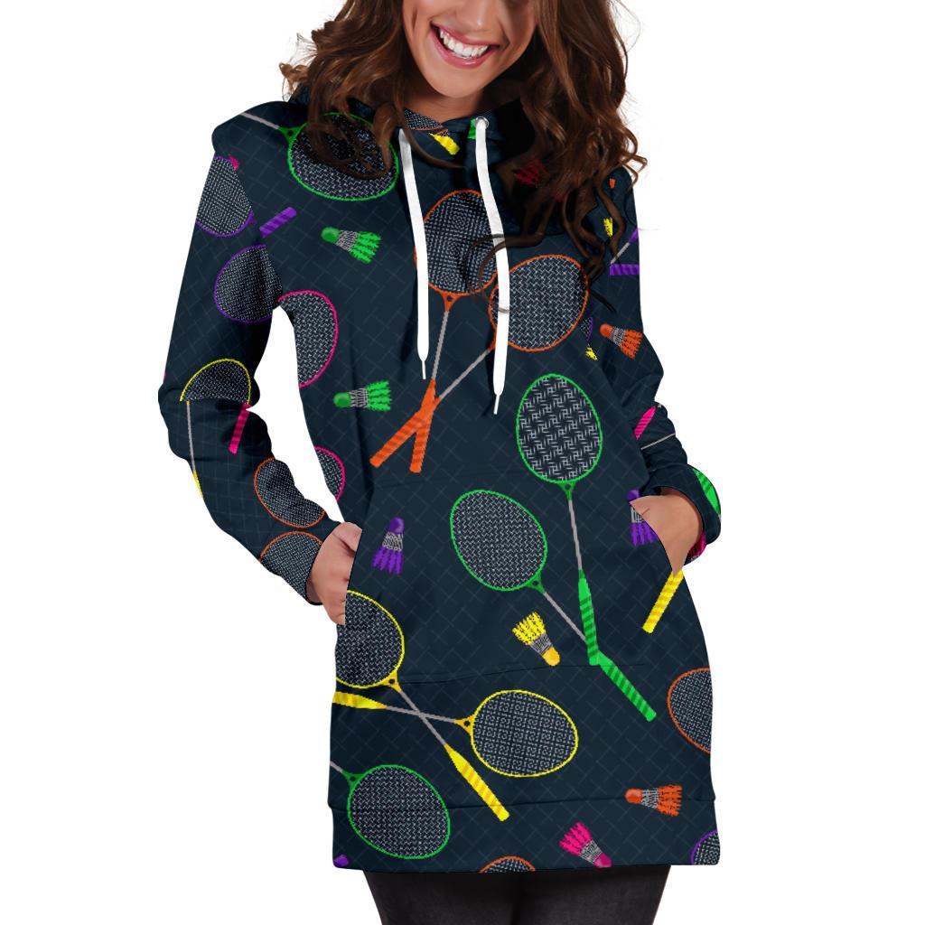 Badminton Colorful Pattern Print Women Hoodie Dress-grizzshop