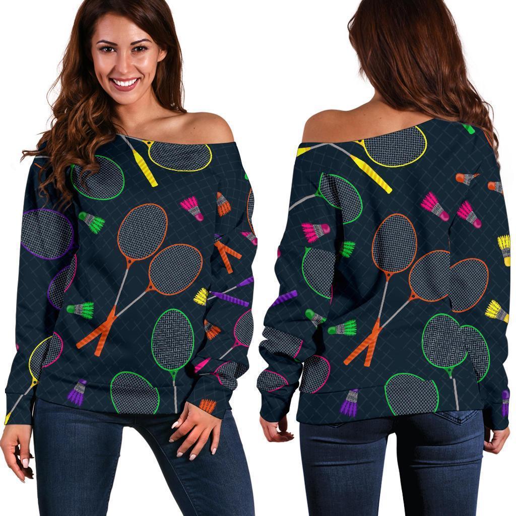 Badminton Colorful Pattern Print Women Off Shoulder Sweatshirt-grizzshop