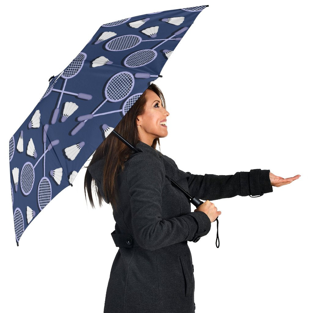 Badminton Pattern Print Automatic Foldable Umbrella-grizzshop