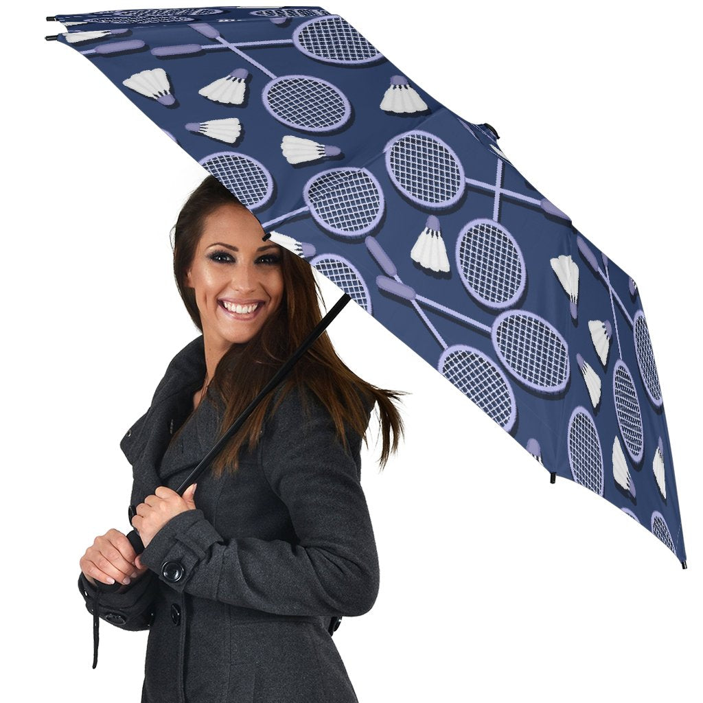 Badminton Pattern Print Automatic Foldable Umbrella-grizzshop