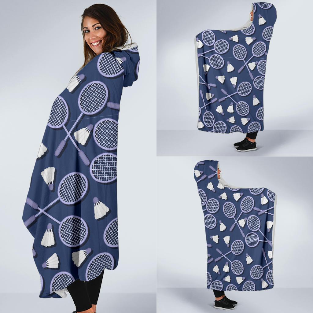 Badminton Pattern Print Hooded Blanket-grizzshop