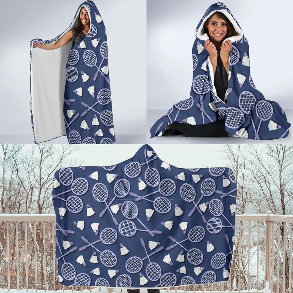 Badminton Pattern Print Hooded Blanket-grizzshop
