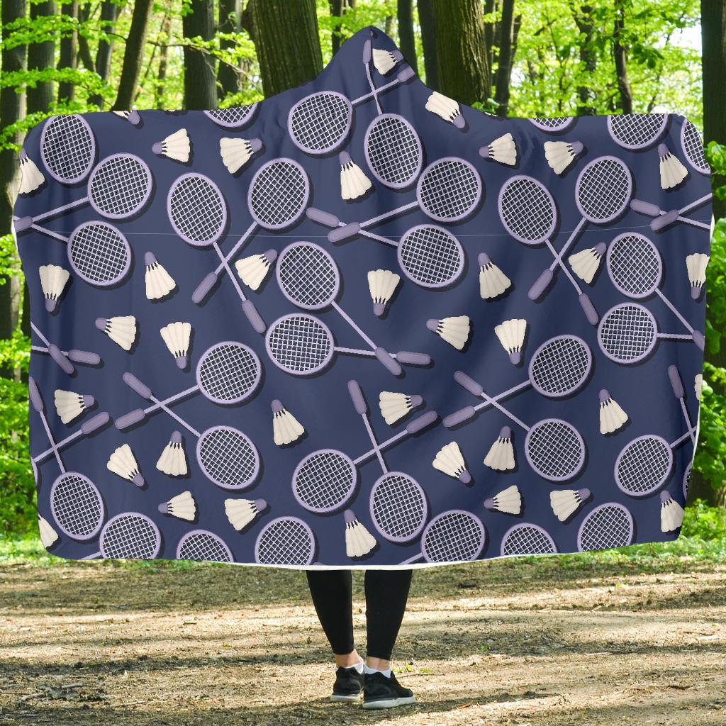 Badminton Pattern Print Hooded Blanket-grizzshop