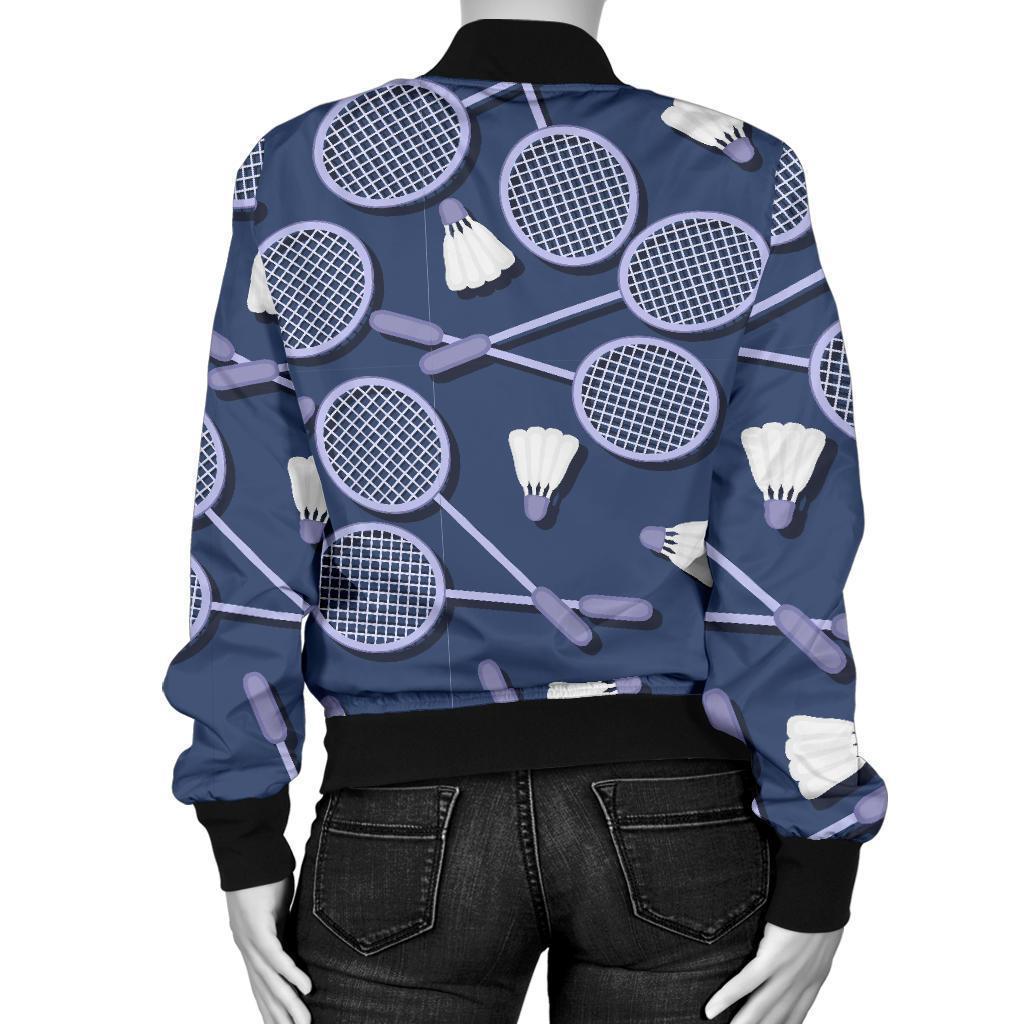 Badminton Pattern Print Women Casual Bomber Jacket-grizzshop