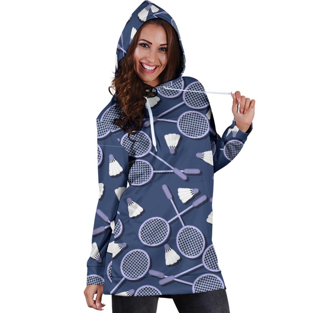 Badminton Pattern Print Women Hoodie Dress-grizzshop