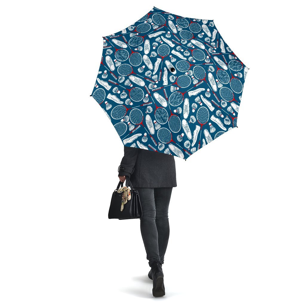 Badminton Print Pattern Automatic Foldable Umbrella-grizzshop