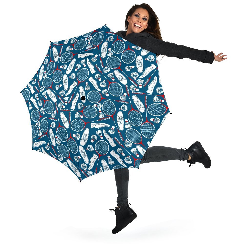 Badminton Print Pattern Automatic Foldable Umbrella-grizzshop