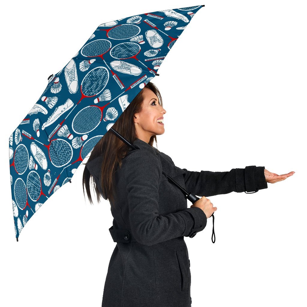 Badminton Print Pattern Automatic Foldable Umbrella-grizzshop