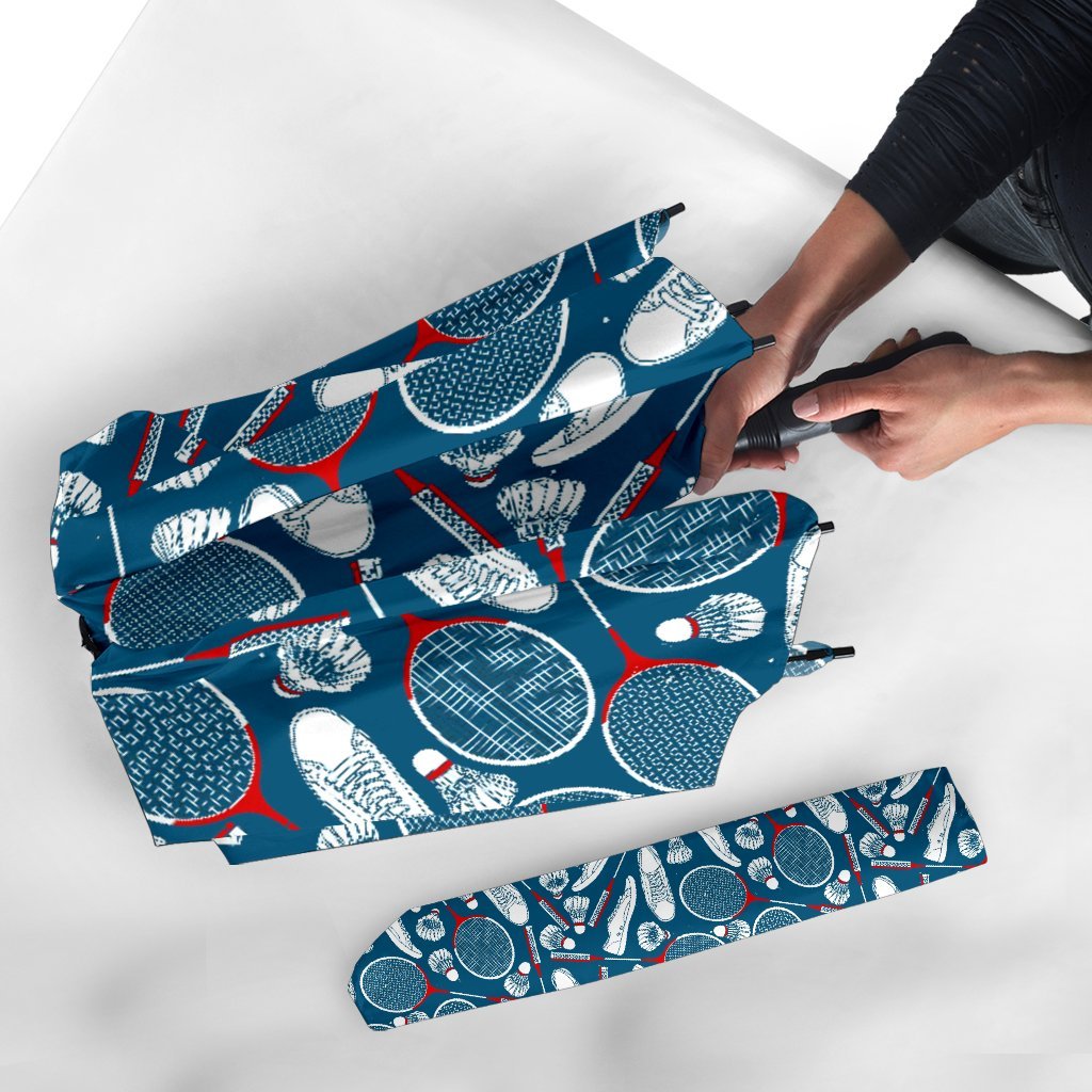 Badminton Print Pattern Automatic Foldable Umbrella-grizzshop