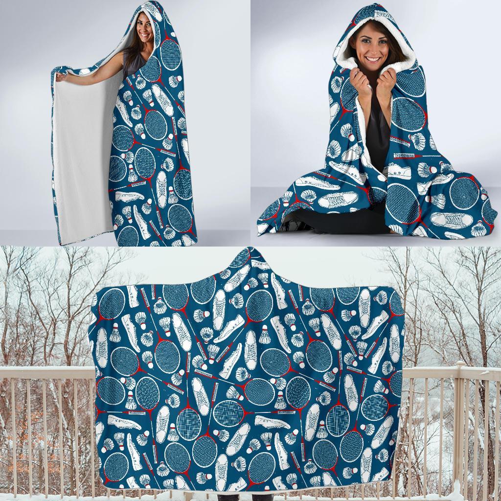 Badminton Print Pattern Hooded Blanket-grizzshop