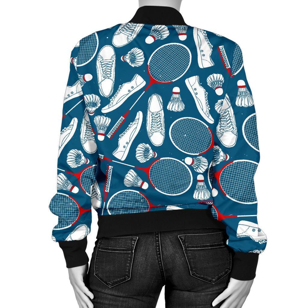 Badminton Print Pattern Women Casual Bomber Jacket-grizzshop
