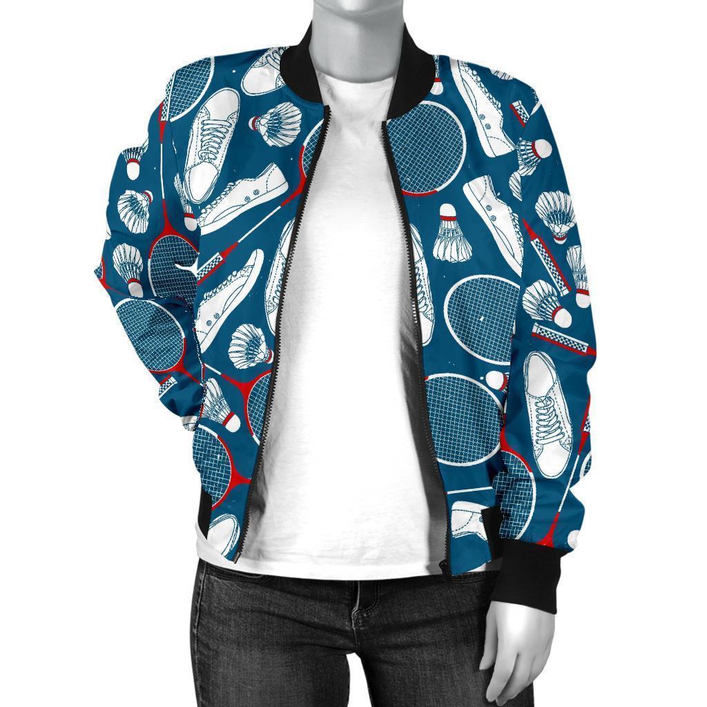 Badminton Print Pattern Women Casual Bomber Jacket-grizzshop