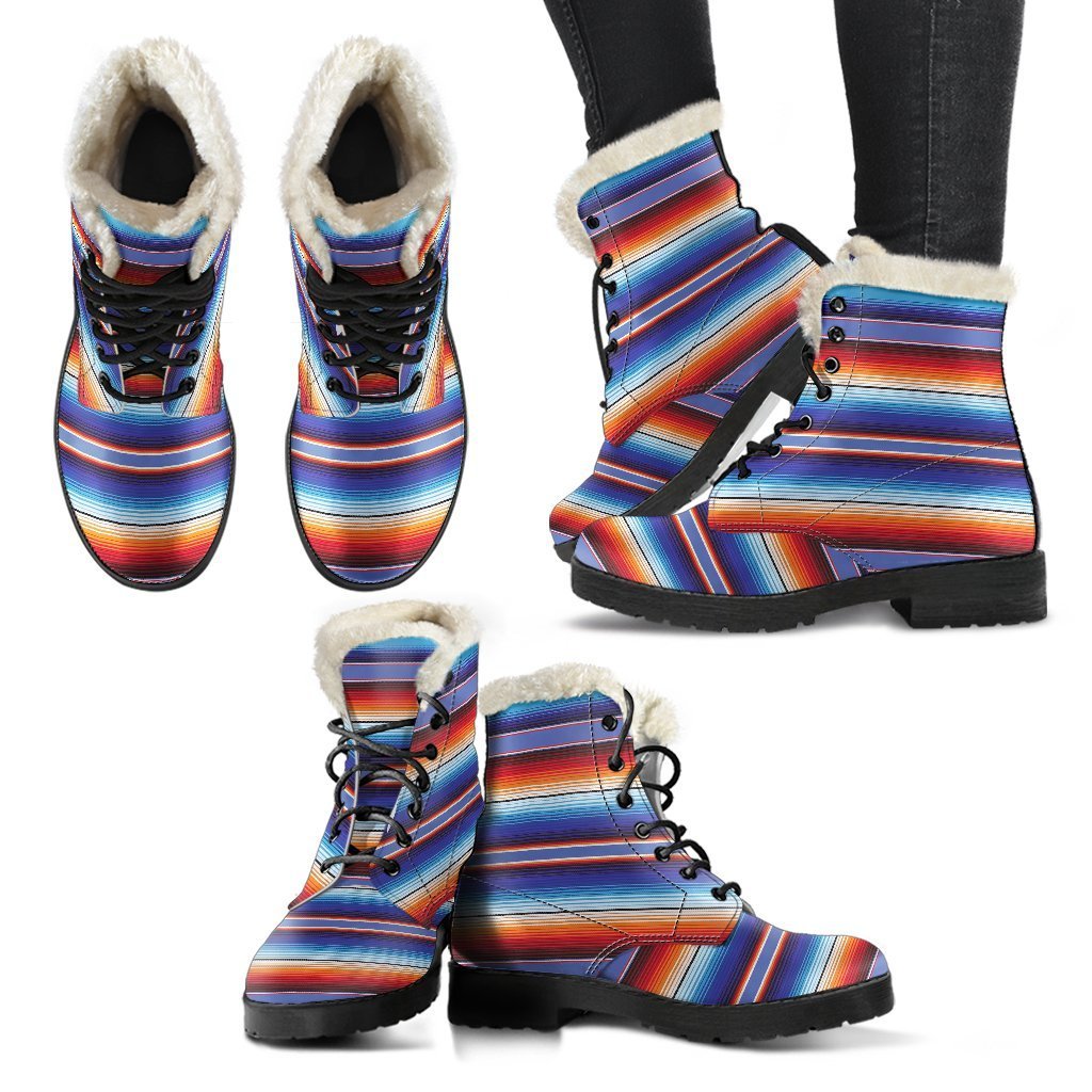 Baja Mexican Blanket Serape Pattern Print Comfy Winter Boots-grizzshop