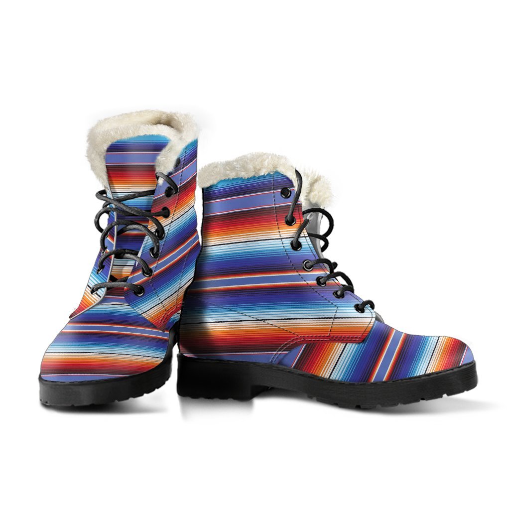 Baja Mexican Blanket Serape Pattern Print Comfy Winter Boots-grizzshop