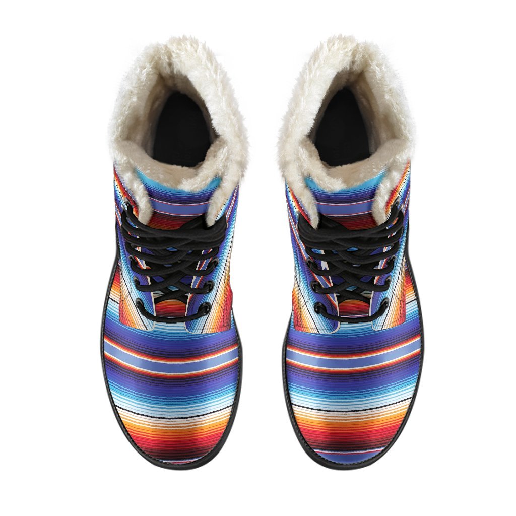 Baja Mexican Blanket Serape Pattern Print Comfy Winter Boots-grizzshop