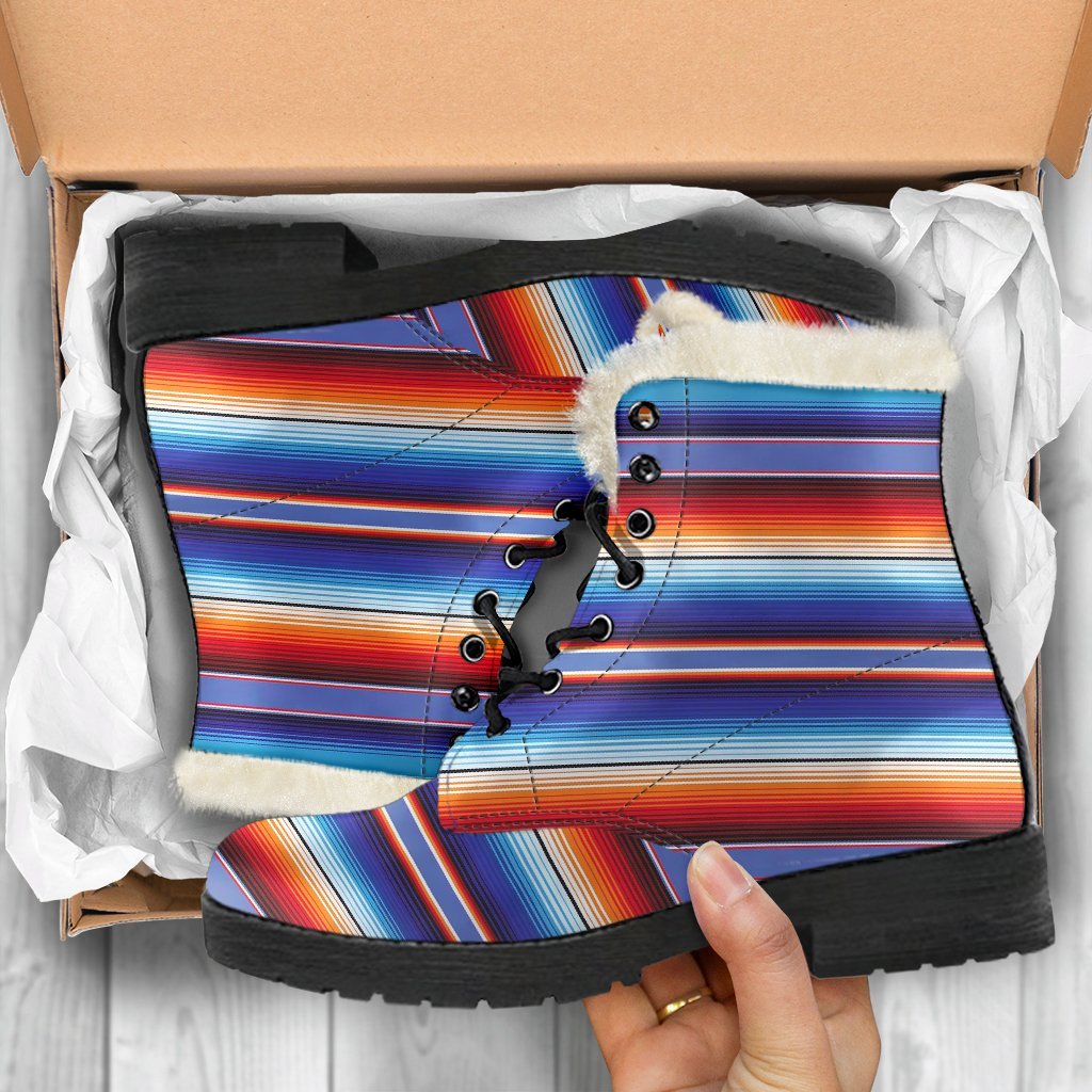 Baja Mexican Blanket Serape Pattern Print Comfy Winter Boots-grizzshop