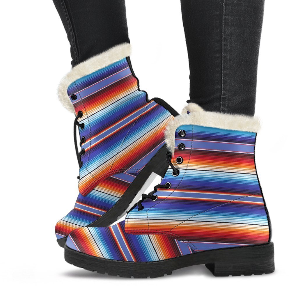 Baja Mexican Blanket Serape Pattern Print Comfy Winter Boots-grizzshop
