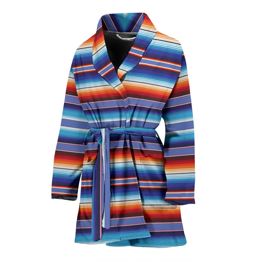 Baja Mexican Blanket Serape Pattern Print Women Long Robe-grizzshop