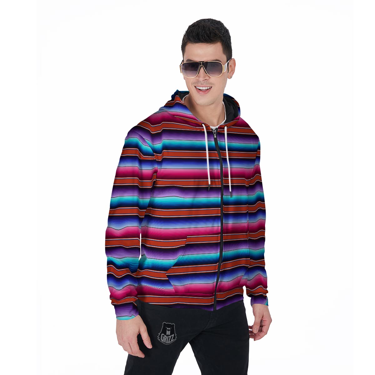 Baja Serape Men's Zip Up Hoodie-grizzshop