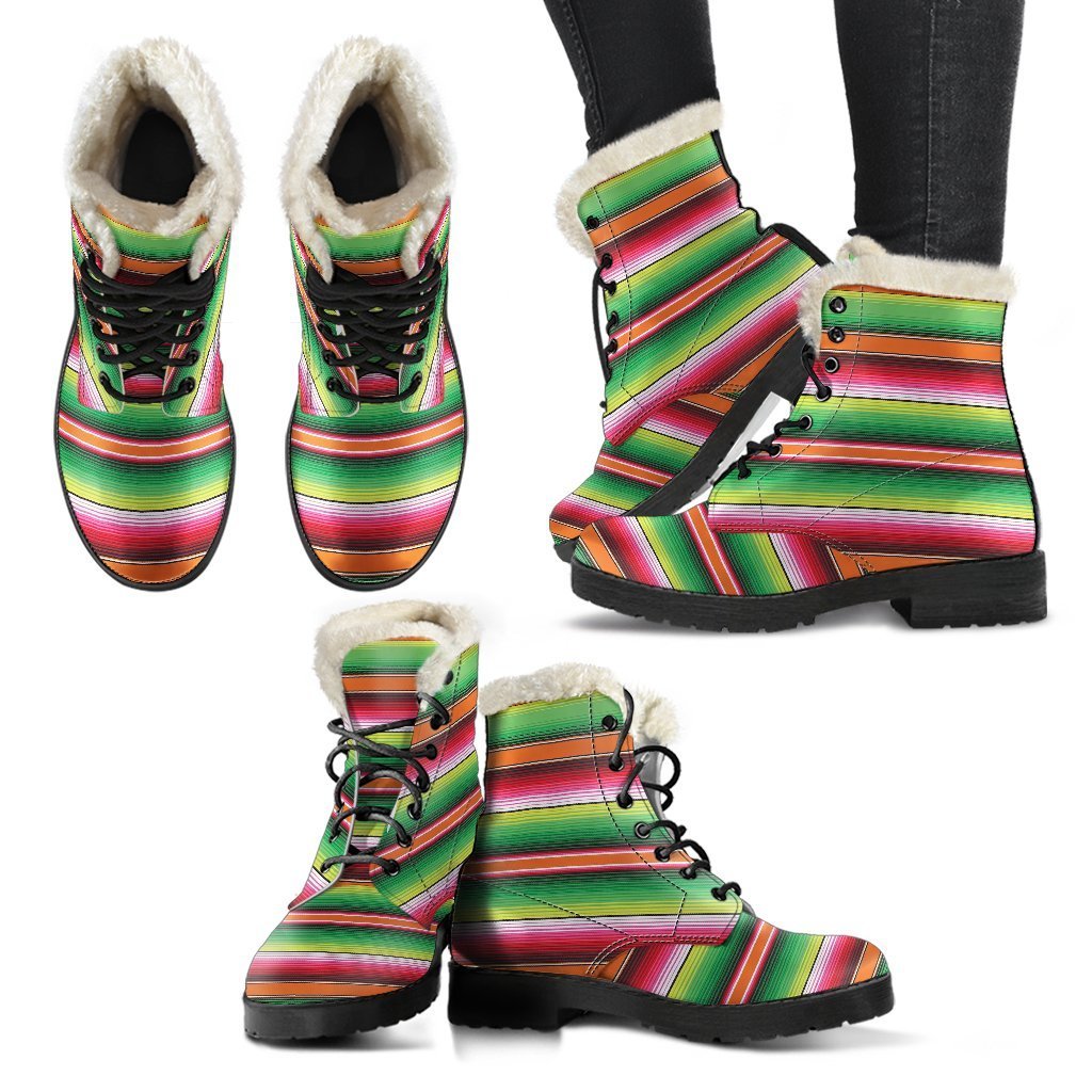 Baja Serape Mexican Blanket Pattern Print Comfy Winter Boots-grizzshop