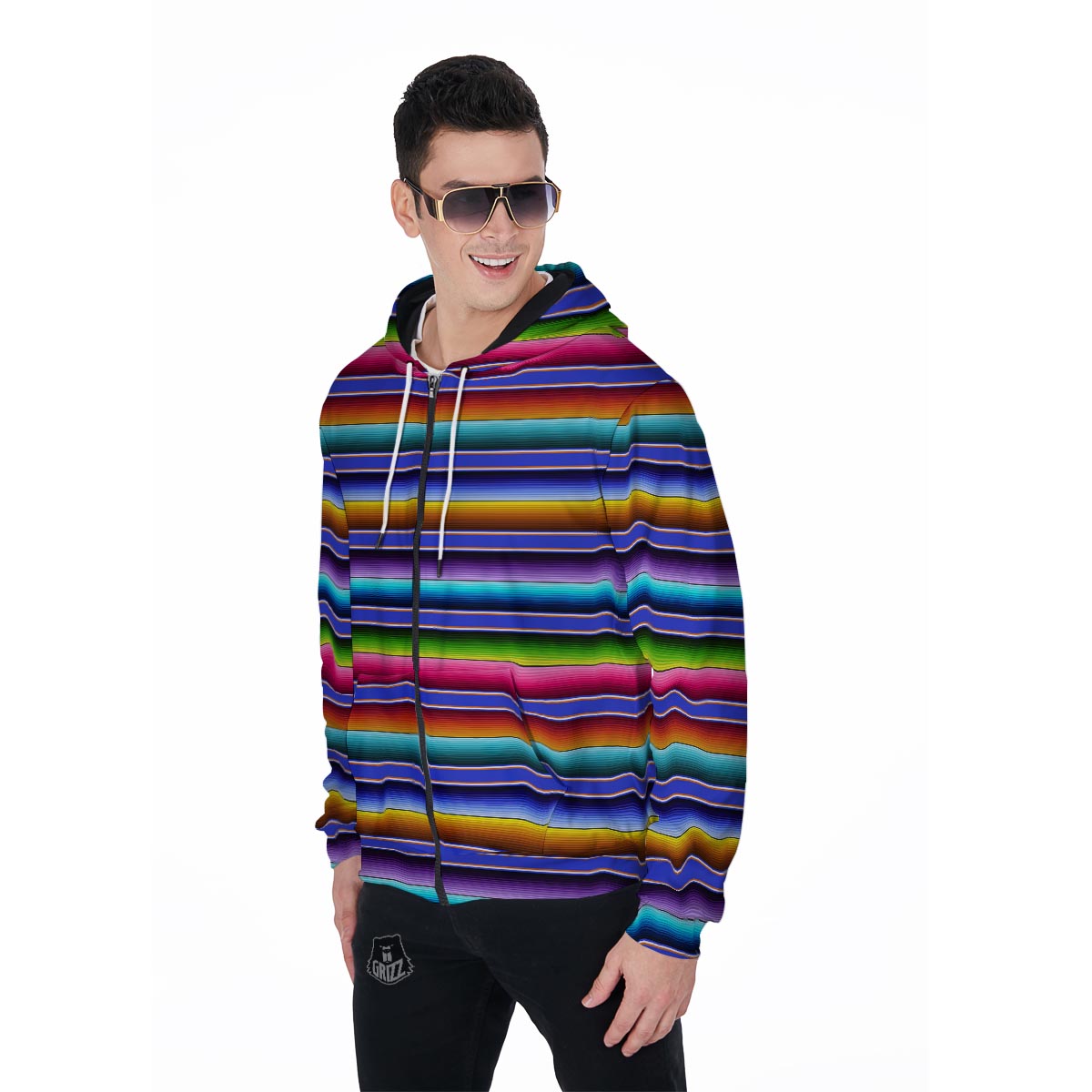 Baja Serape Mexican Men's Zip Up Hoodie-grizzshop