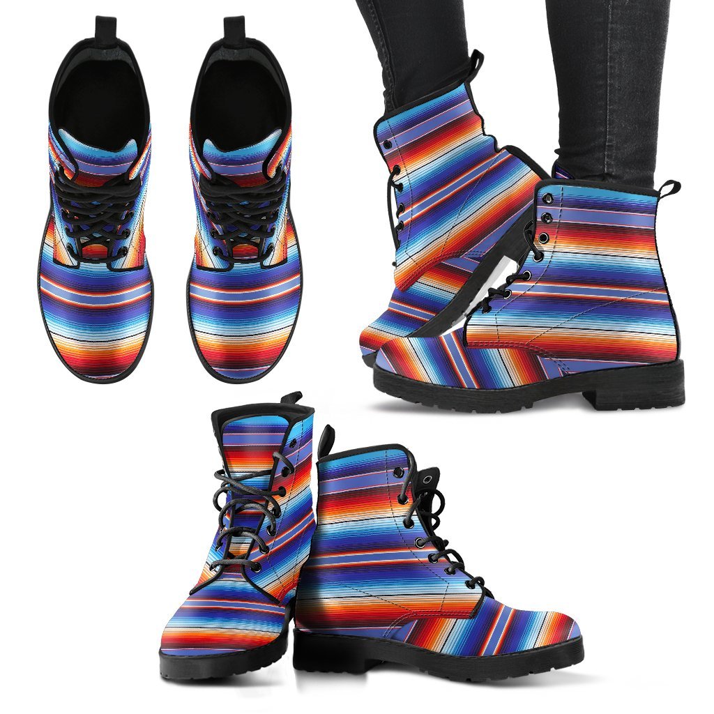 Baja Mexican Blanket Serape Pattern Print Men Women Leather Boots-grizzshop